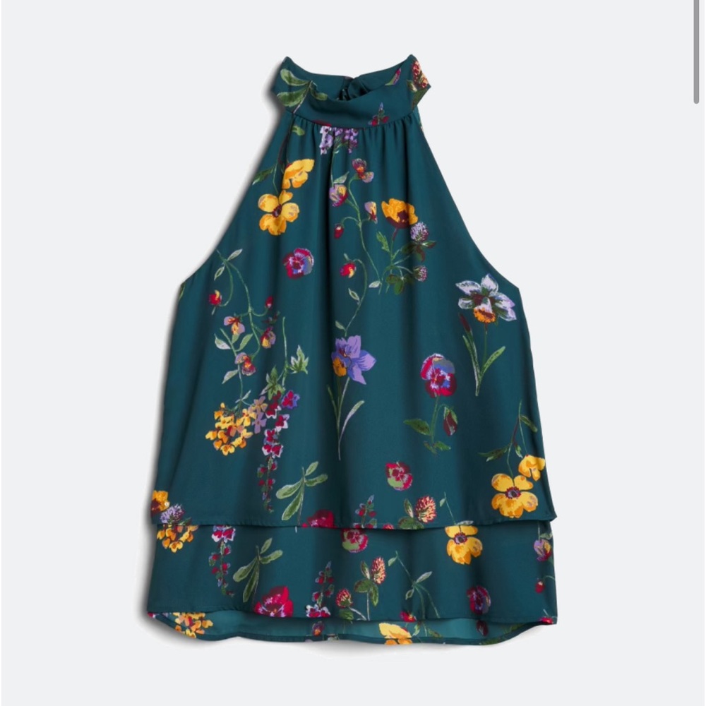 Teal floral floral dressy halter-style sleeveless top EUC West K